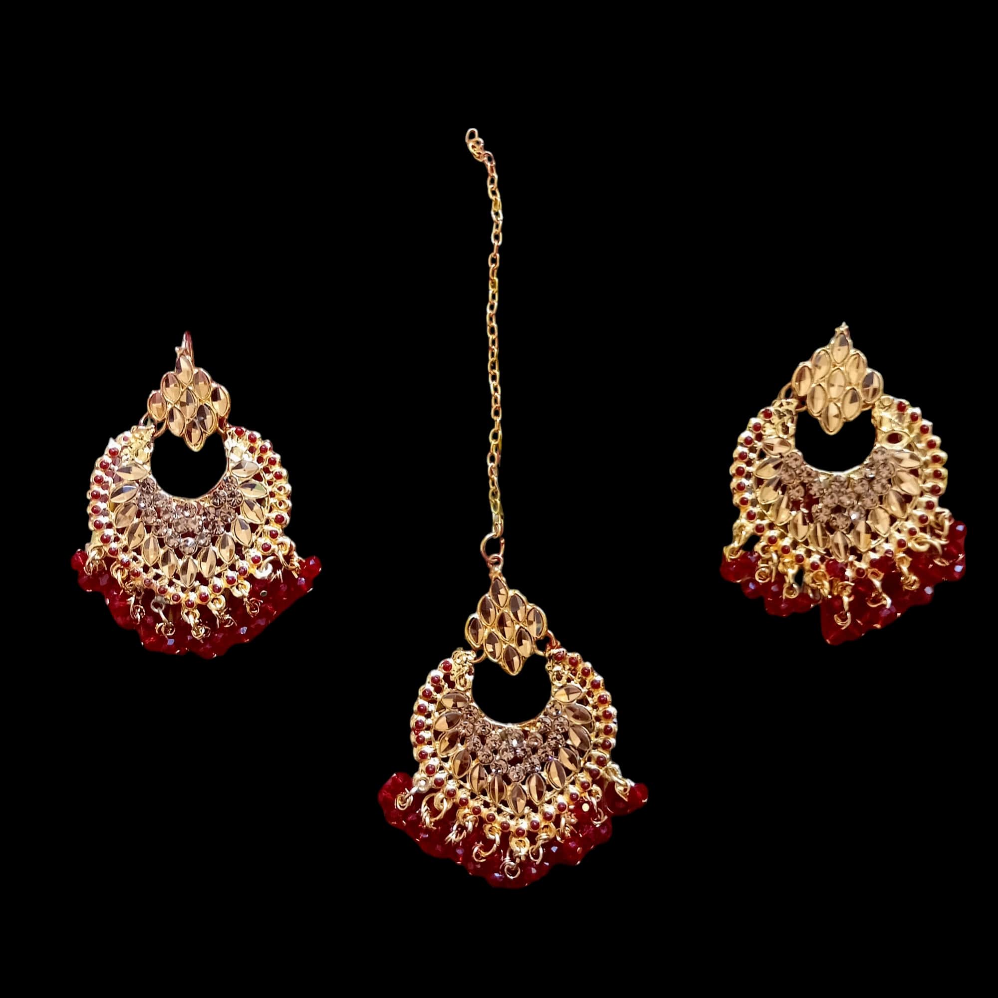 Buy Red and Golden colour jewellery earrings and tikka at best price in Pakistan